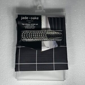 Jade Oake 14pc Modern Chic Grid Shower Curtain Set Gray White Bathroom Decor New